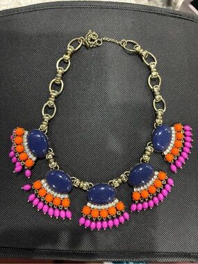Statement Navy, Orange & Pink Gem Bib Necklace